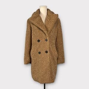 GB Double Breasted Notch Collar Cozy Long Sleeve Teddy Coat Size Small